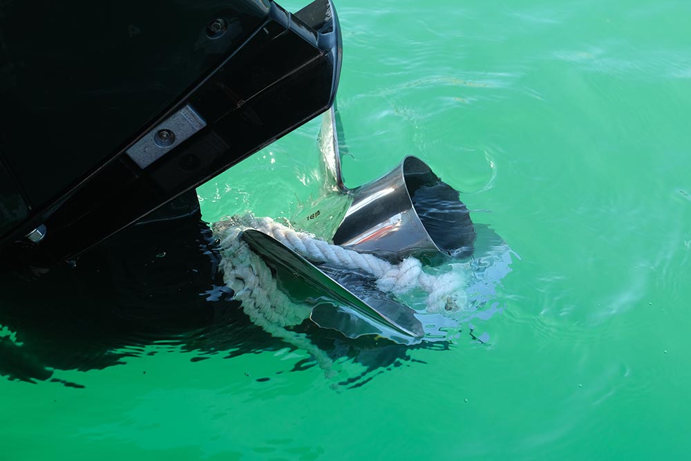 Le bout dans l'hélice du bateau